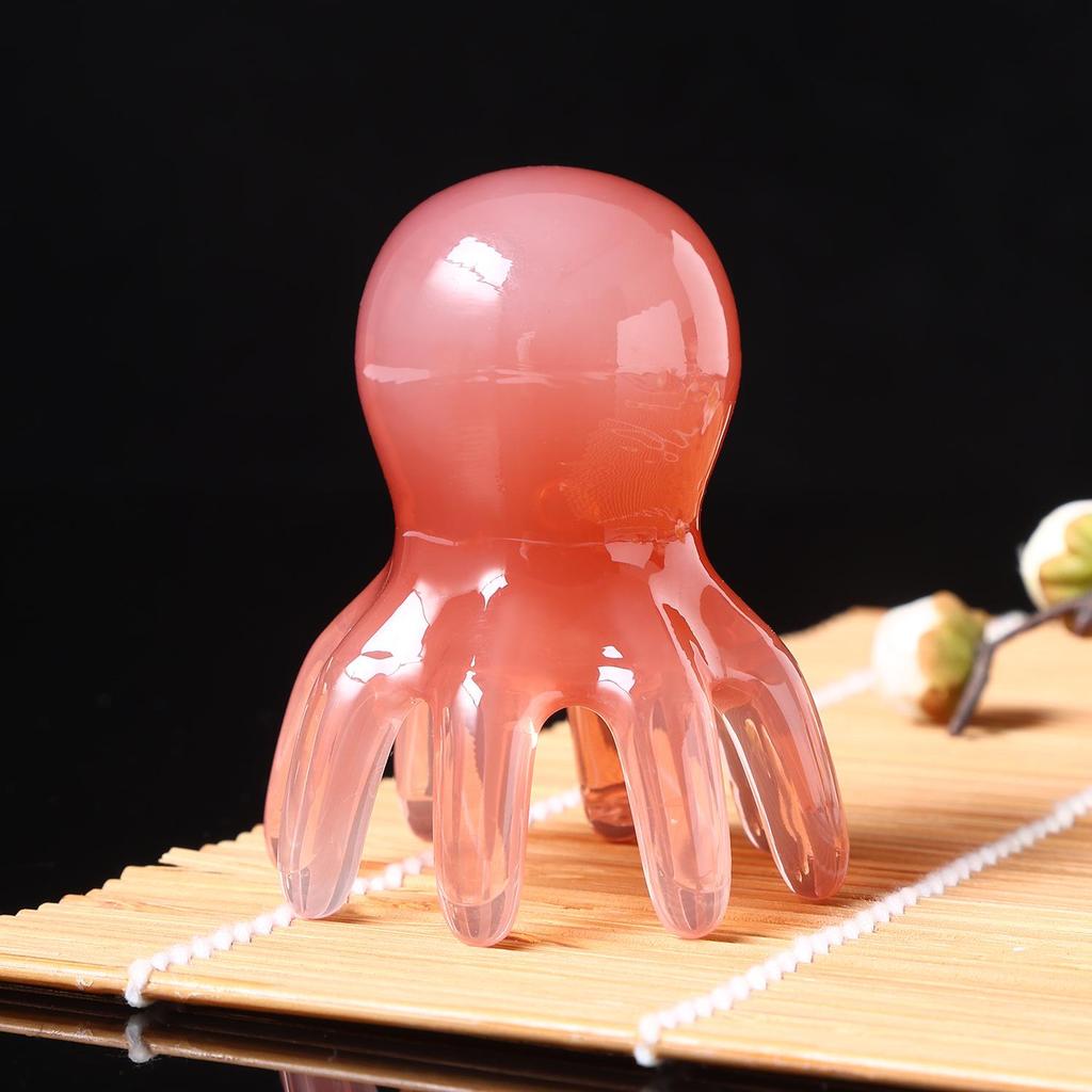Pink Octopus Portable Scalp Massager Comb with Wide-Tooth Gua Sha Design