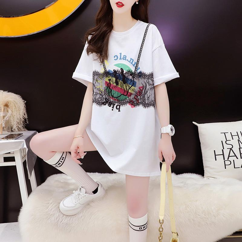 

Женская футболка с короткими рукавами и ленивой кружевной строчкой, круглый вырез, женский летний свободный утягивающий топ 3XL белый