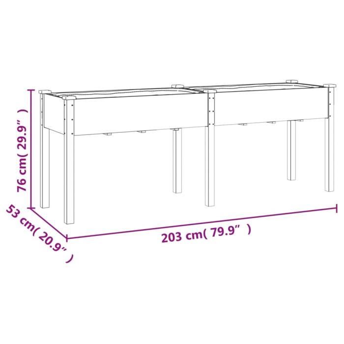 VidaXL Planter with Liner Grey 203x53x76 Cm Solid Fir Wood 364241