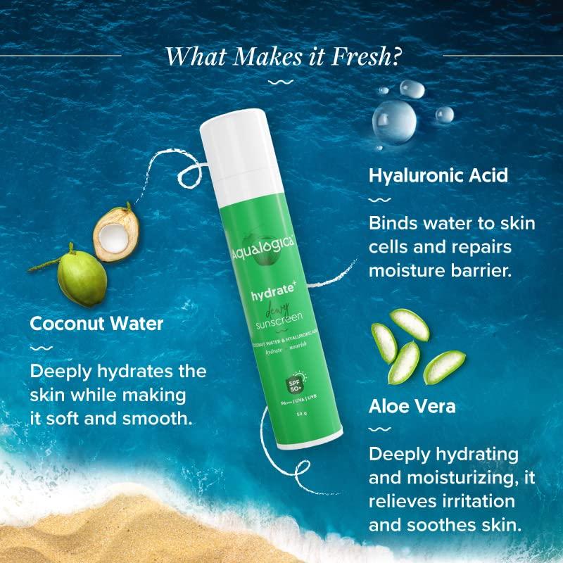 Aqualogica Hydrate+ Feuchtigkeitsspendendes Sonnenschutzmittel LSF 50 PA+++ 50g für das Gesicht Blaulichtschutz Männer Frauen