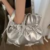 Korean Niche Designer Style Pleated Drawstring Bucket Bag Tote Bag Sweet Bowknot Handheld Underarm Shoulder Bag