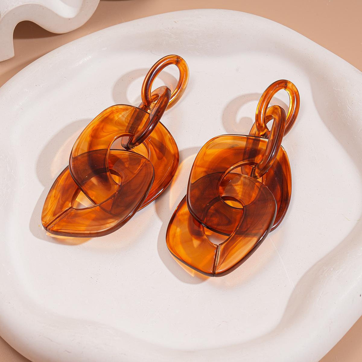 

Acrylic geometric square oval steel needle earrings retro exaggerated niche unique earrings