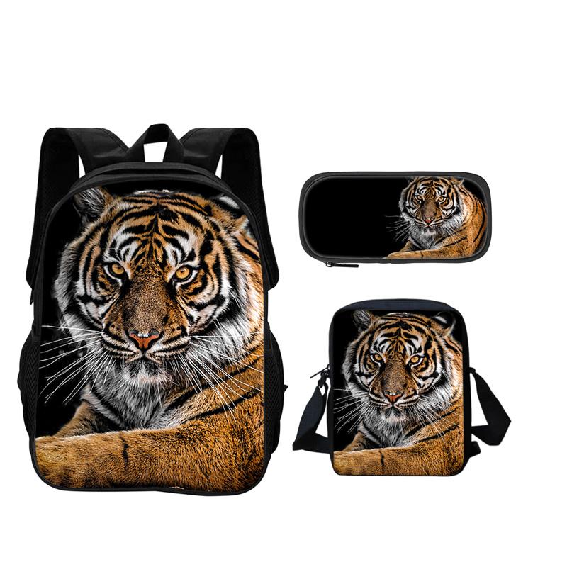 Top selling tiger backpack pencil case crossbody bag 3pcs set trendy animal print best gift for boys or girls on school birthday