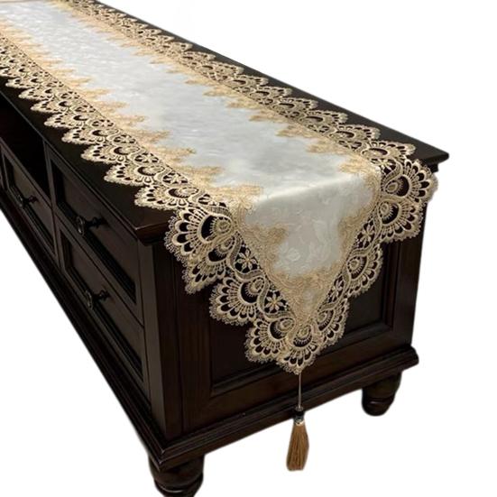 Lace Table Runner with Tassels, Vintage Lace Dining Table Runner, Coffee Table Runners, Waterproof Oil-Proof Exquisite Table Runner for Dining 100x40cm G