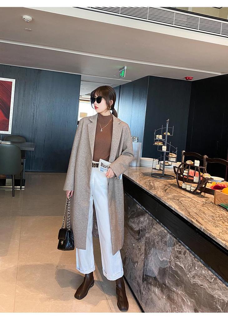 Women's Elegant High Neck Knit Top, Beige, One Size - Autumn/Winter Collection
