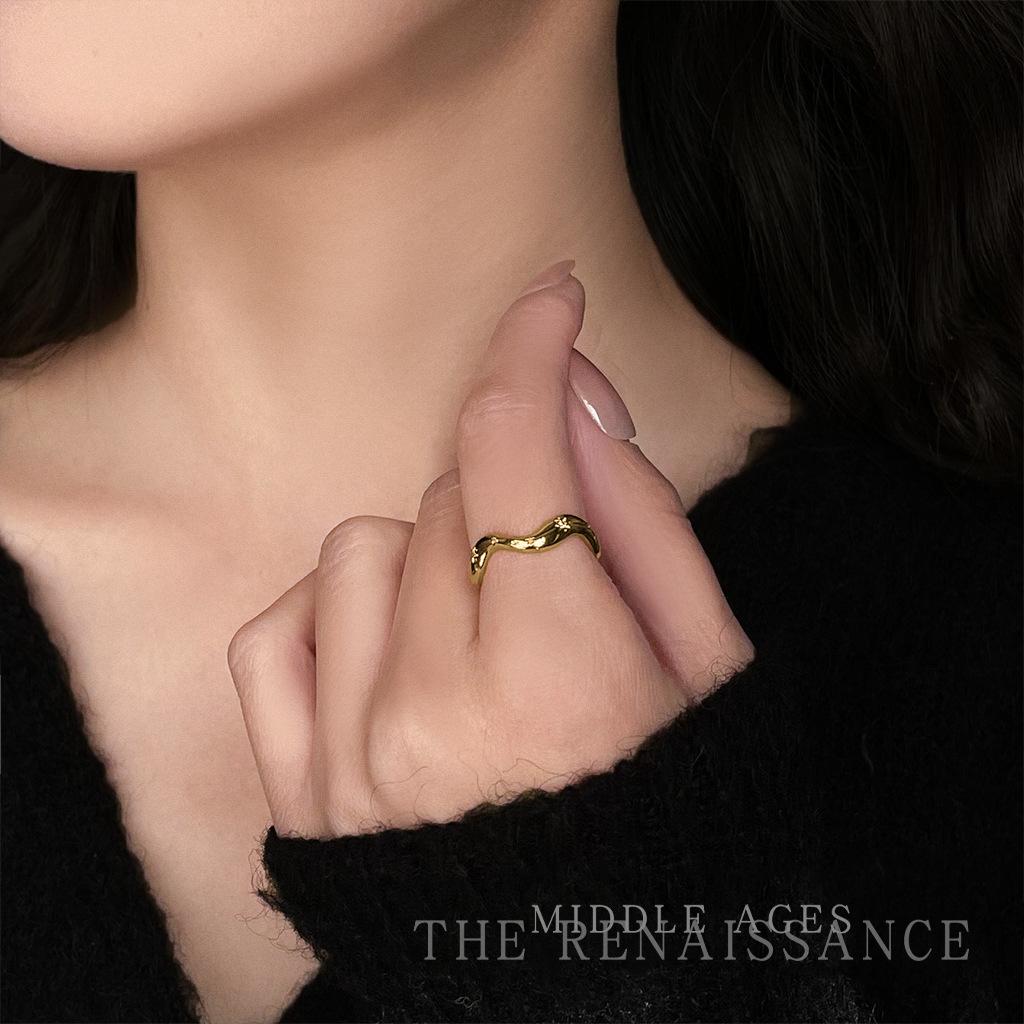 Light Glow Star Wave Personality French Ring Micro Zircon Adjustable Index Finger Ring