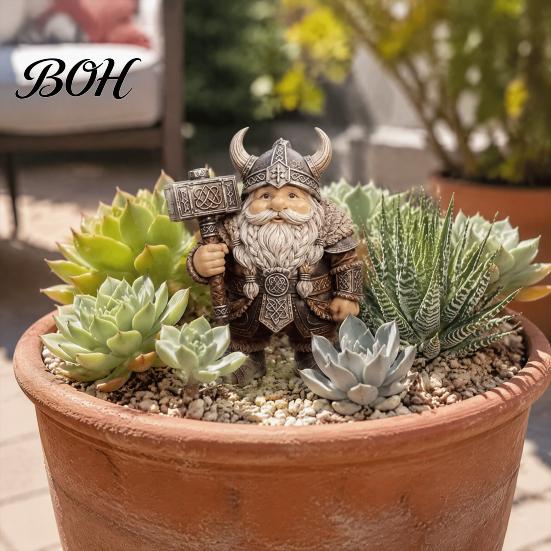 Stable Base Desk Sculptures Viking Gnome Warrior Figurine, Resin Nordic Dwarf Statue, Decorative Weather Resistant Yard Decorations Soldier