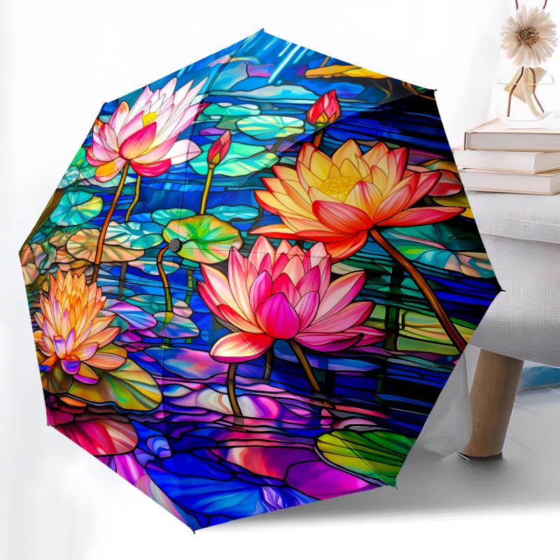 

1pc Sturdy 8-Bone Auto Umbrella, Strawberry Flowers Umbrella, Digital Printed, Foldable Umbrella for On-the-Go Outdoor Use