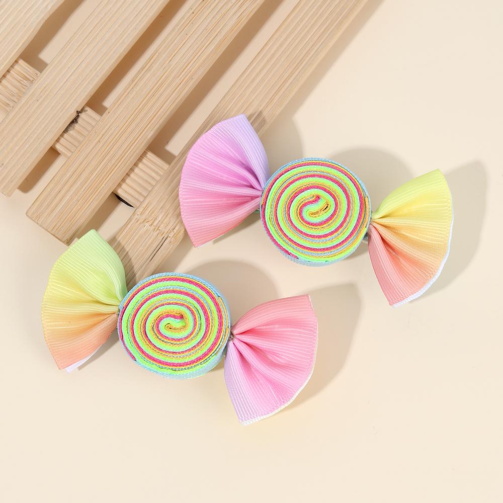 2Pcs Candy Bow Hair Clips Sweet Strawberry Heart Print Hairpins Rainbow Barrette For Girls Kids Children Headwear Accessories