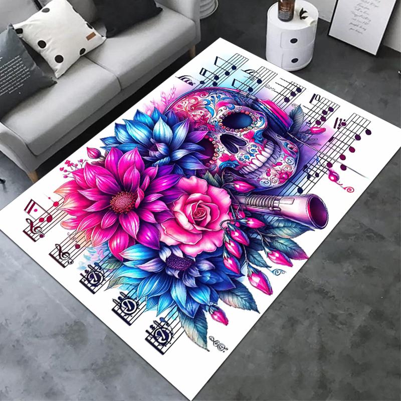 1PC Skull Dark Gothic Pattern Printed Carpet Rug for Living Room Bedroom Home Sofa Decoration,Non-slip Floor Mat Floor Mat
