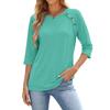 Women's Color Casual Fashion Round Neck Button Seven Quarter Sleeve Top