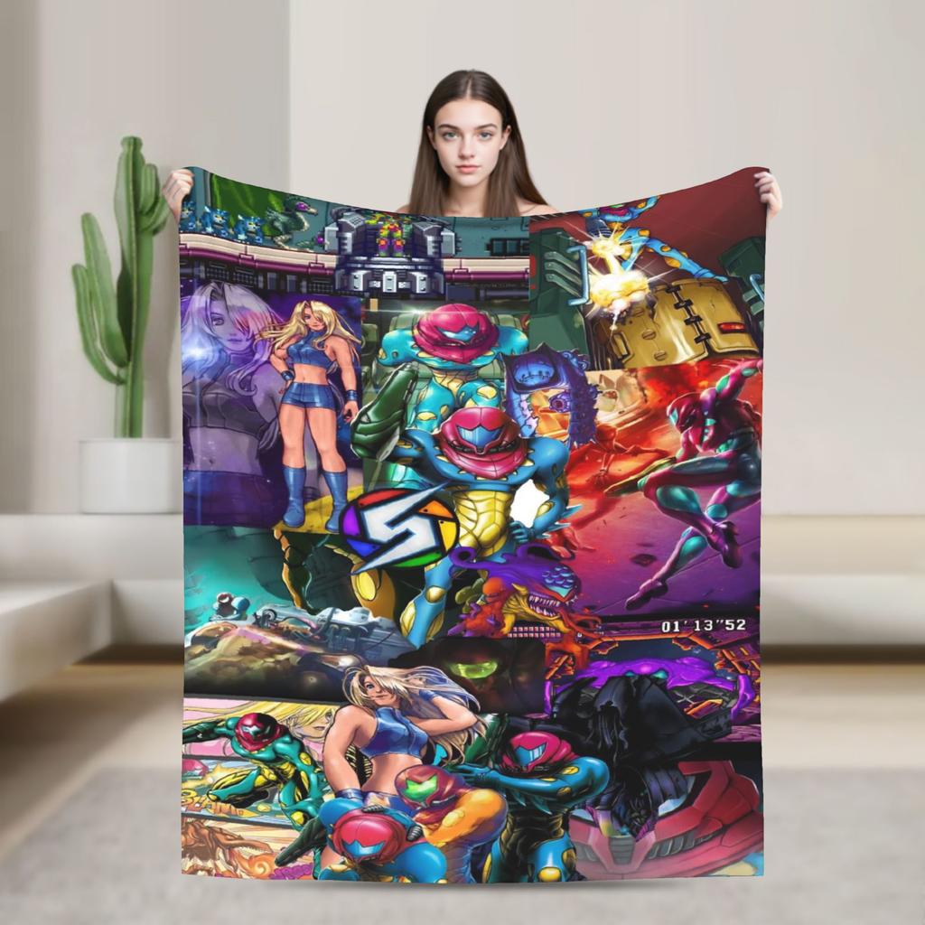 Metroids Hero Game Blankets Flannel Vintage Breathable Throw Blanket for Bed Sofa Winter