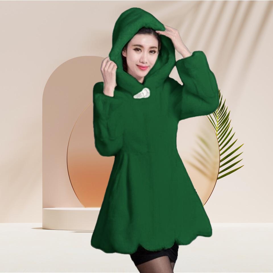 Imitation Mink Coat Slim Fit and Warm Hooded Medium and Long Imitation Fur Coat Women's New Mother Outfit