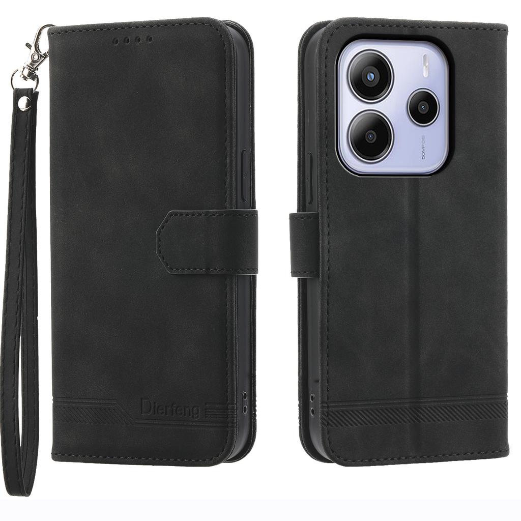 DIERFENG DF-03 For Xiaomi Redmi Note 14 4G (164.84mm) Case Lines Imprint Wallet Leather Phone Cover