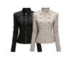 New European and American Style Metal Double-breasted Waist Stand-up Collar Jacket