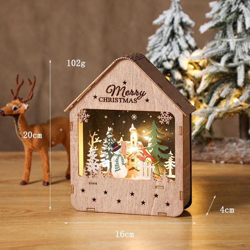 Christmas Glowing Log Cabin Painted Wooden House Window Scene Ornament Led Night Light Decoration Gift