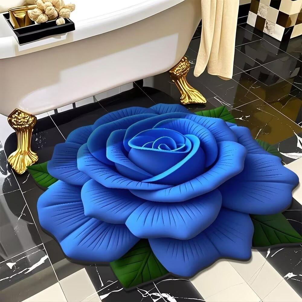 Flowers Print Rose Floor Mat Bathroom Water Absorbing Foot Mat Home Slip Anti