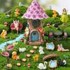 60PCS Solar Fairy Garden Accessories Resin Light Up DIY Village Decoration Elves Flowers Cottage Micro Landscape Ornament