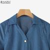 ZANZEA Women Lapel Short Sleeve Buttons Casual Short Blouse Shirts