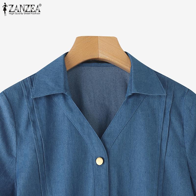 ZANZEA Women Lapel Short Sleeve Buttons Casual Short Blouse Shirts