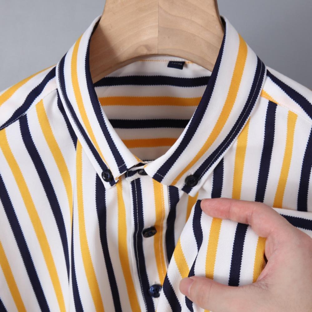 Ανδρικό casual πουκάμισο Μόδα φαρδύ ριγέ κοντομάνικο casual παραλίας μακρυμάνικο πουκάμισο