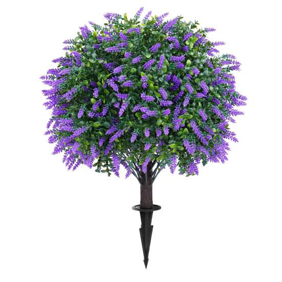 Artificial Topiary Ball with Lavender Flowers 16 Inches UV Resistant Faux