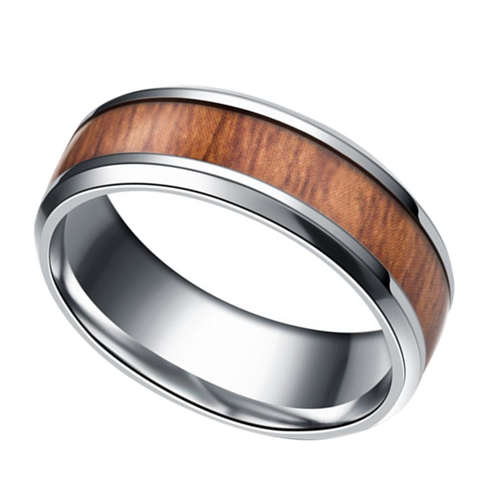 Men 8mm Retro Titamium and Wood Inlay Stainless Wedding Band Hand Accessories