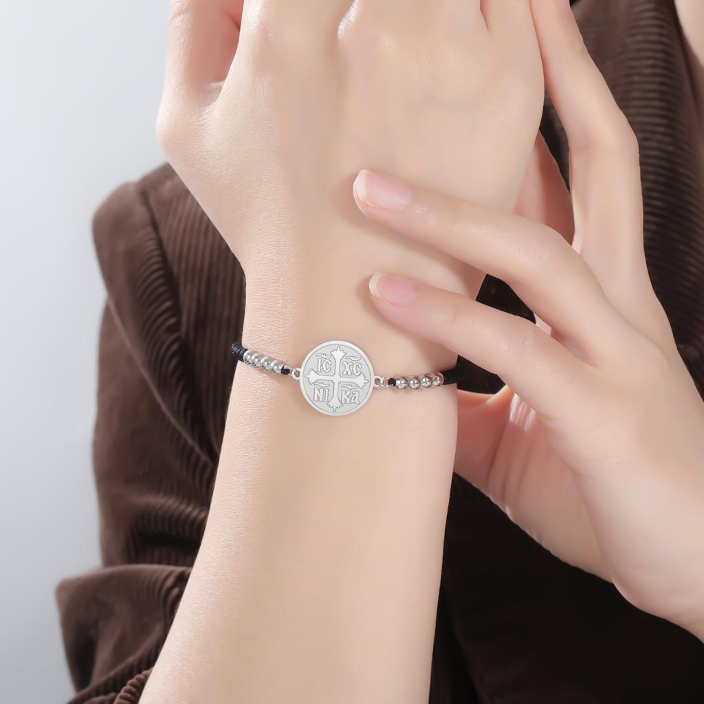 Jeshayuan Braccialetto in Corda con Croce Templare per Donna Acciaio Inossidabile IC XC NI KA Braccialetto con Croce Ortodossa per Uomo Gioiello Regalo
