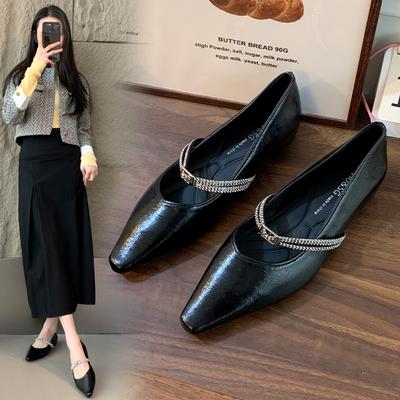 Rhinestone Flat Bottom Pointed Head Shallow Mouth Single Shoes Women's Spring 2025 New One-pedal Low-heeled Mary Jane Shoes Single Shoes