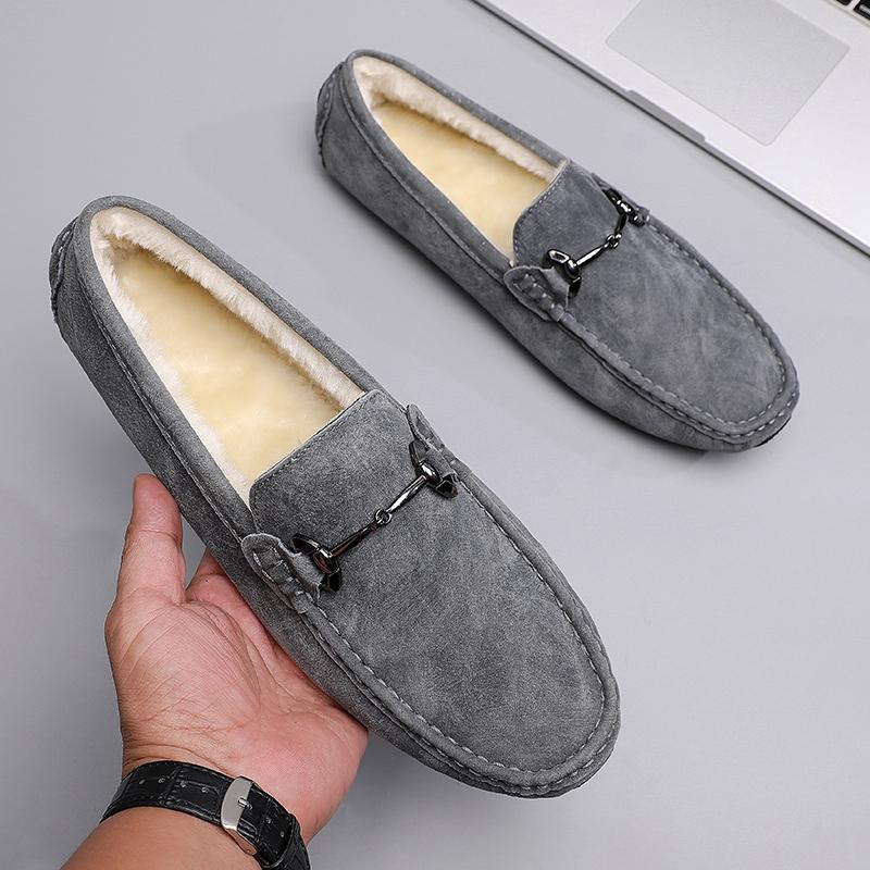 Fashion Men Casual Shoes Fashion Men Fur Handmade Suede Genuine Leather Mens Loafers Moccasins Slip On Men's Flats Male Driving Shoes