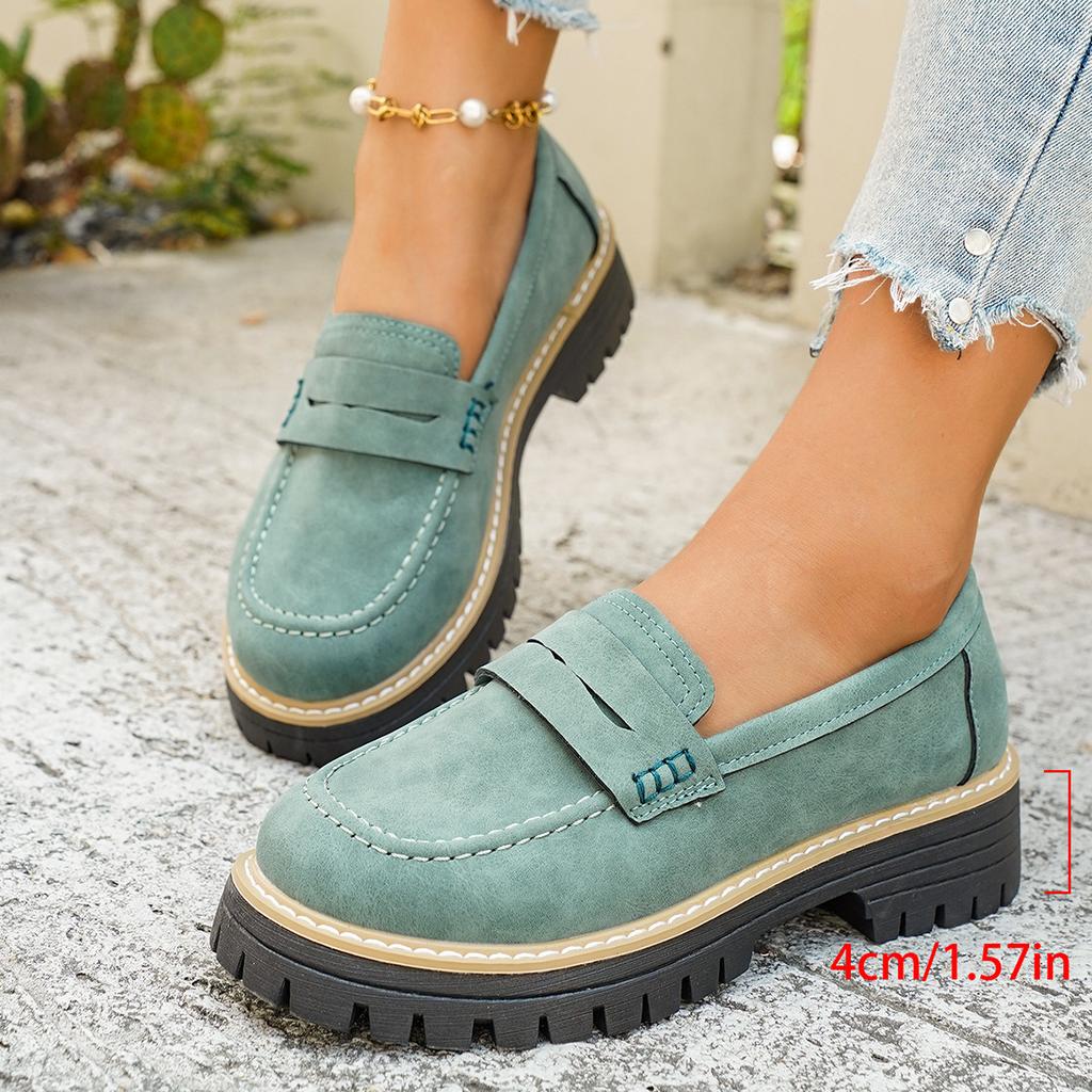2025 New Spring and Autumn Loafers Large Size Casual Polished British Style Women's Shoes Thick Heel Thick Sole Foreign Trade Retro