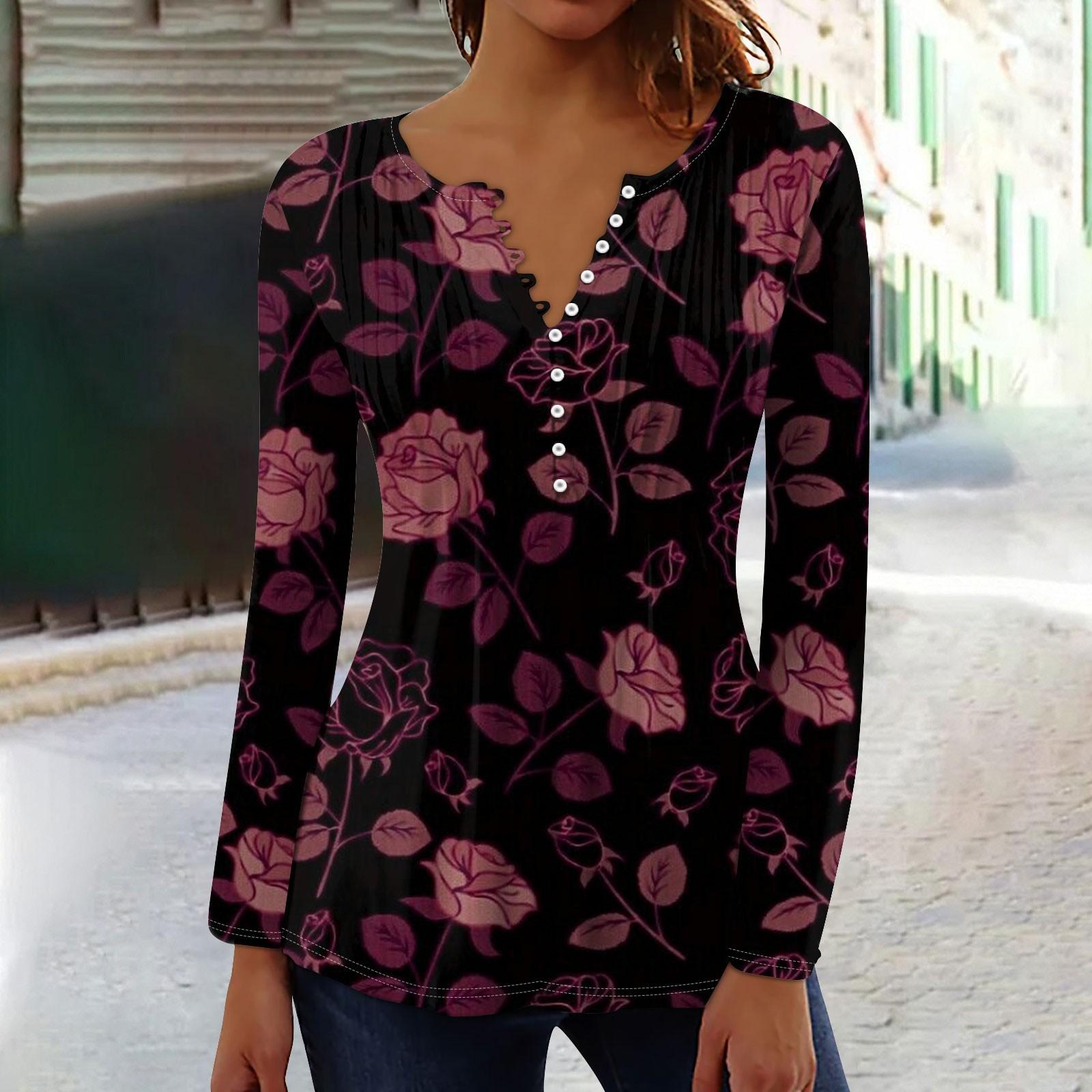 

Женский топ весна-осень с плиссировкой на пуговицах и цветочным принтом с длинными рукавами M