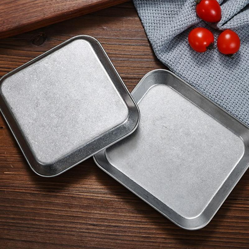 Vintage Korean Style Stainless Steel Tray Snack Dessert Fruit Cake Bread Steak Tray Creative Restaurant Display Dinner Plates