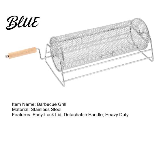 Seafood Grilling Basket Rolling Grill with Detachable Handle 360-degree Cage for Handle Outdoor Camping Picnic Party Stainless Steel Mesh