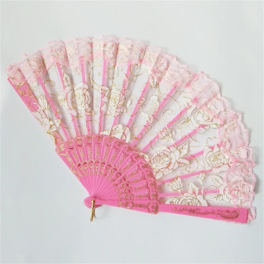 23 Colors Lace OR Cloth Spanish Fabric Silk Folding Hand Held Dance Fan Flower Party Wedding Prom Dancing Summer Fan Accessories