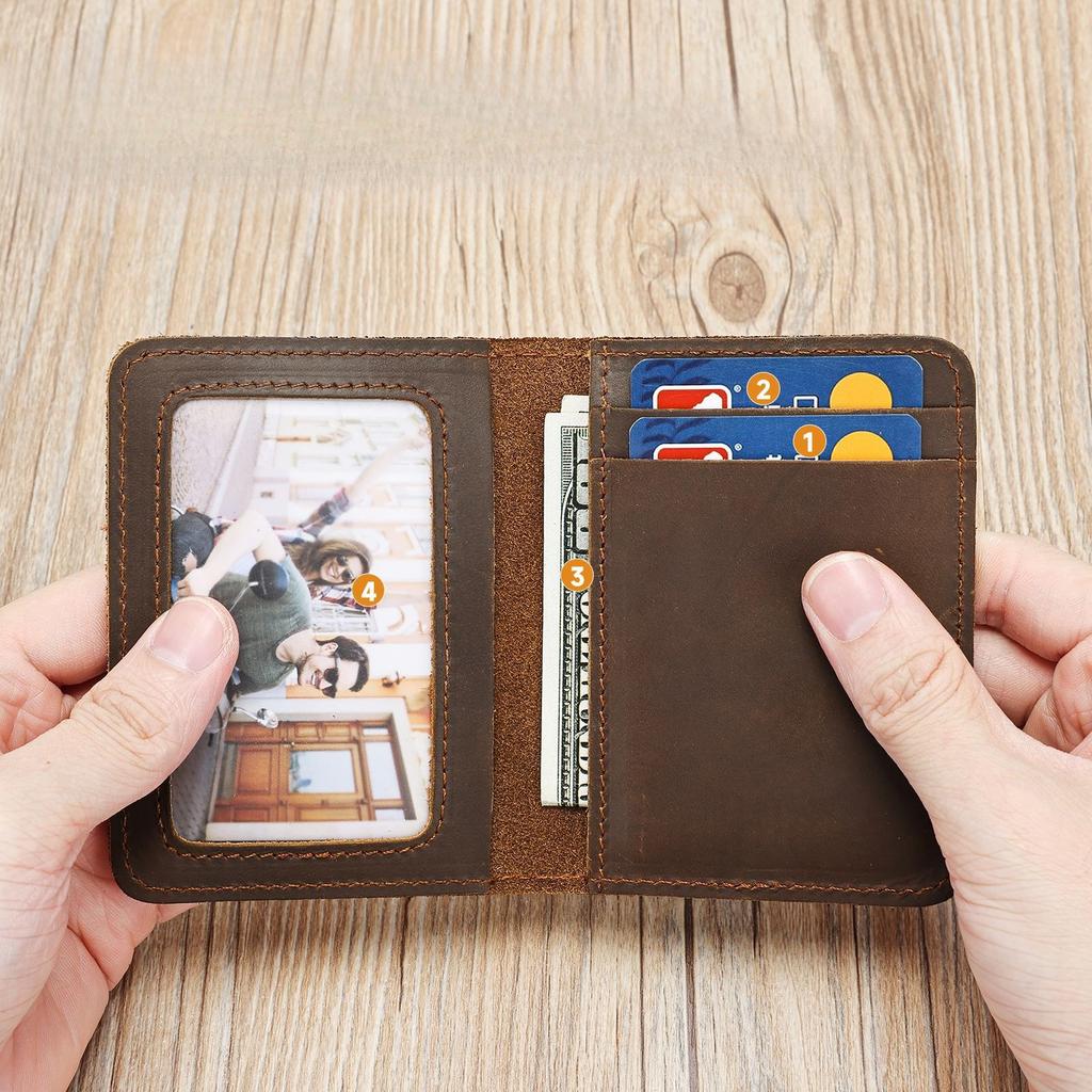 Genuine Leather Card Bag Wallet Crazy Horse Leather Driver's License Holder Vintage Multi-slot Cowhide Wallet