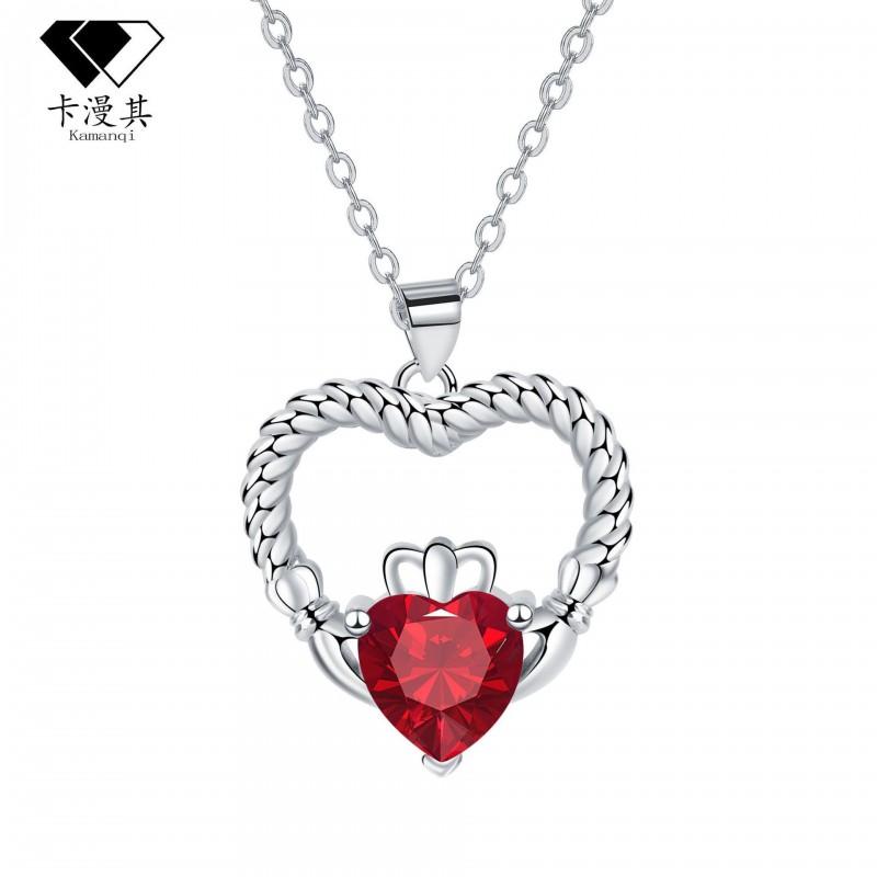 Elegant Heart Pendant Necklace Women Copper Cross Chain Minimalist Fashionable Daily Wear Jewelry Red Zircon
