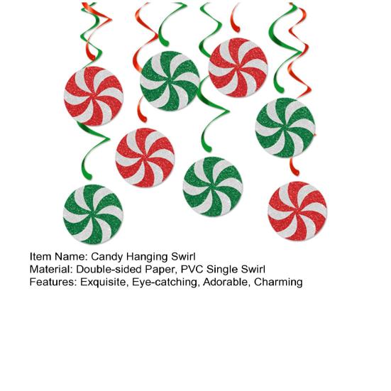 Christmas Candy Hanging Swirls Glitter Green Red White Candies Garland Banners Christmas Party Ceiling Streamer for Baby Shower Birthday Wedding Decor