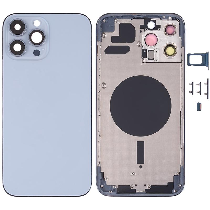 

For iPhone 13 Pro Max 6.7 inch Back Battery Housing Cover+Middle Plate Frame+Side Buttons Replacement Part (without Logo) Blue