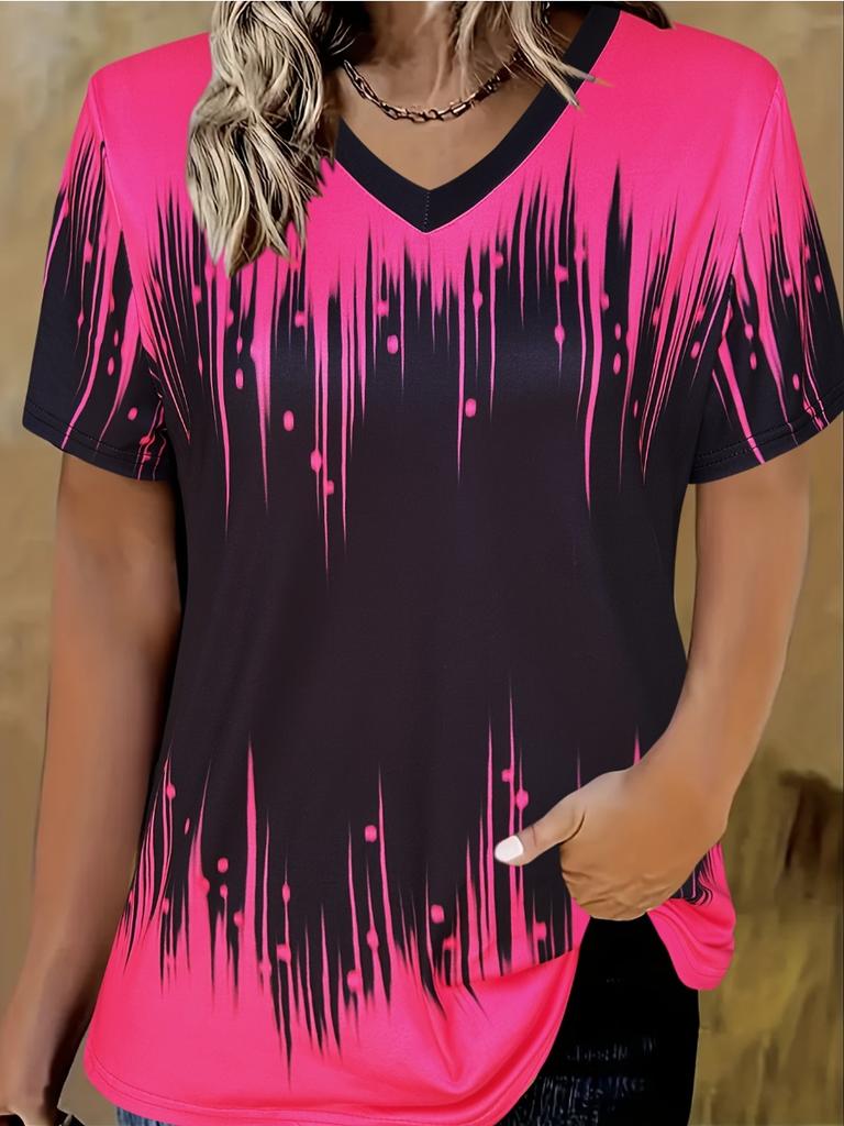 Summer Women's T-shirt Casual Elegant V-neck Short-sleeved Gradient Top Loose Casual Wear Ladies T-shirt Y2K