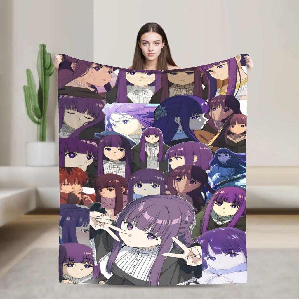 Frieren Anime Flannel Blanket Funny Throw Blankets for Home Hotel Sofa xcm Rug Piece