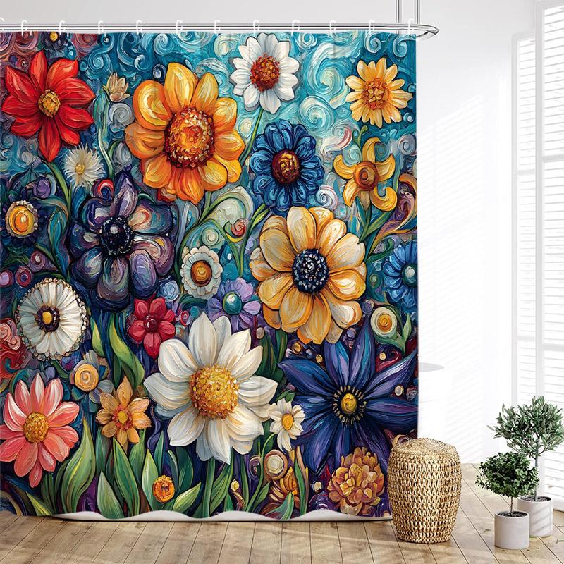 Vintage Boho Floral Shower Curtains Colourful Flowers Botanical Pattern Modern Polyester Fabric Home Bathroom Curtain Decor Set