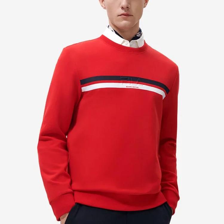 FILA Modern Heritage Striped Print Crew Neck Pullover Sweatshirt Men sweatshirt Red F11M311209FRD