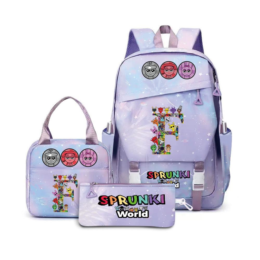 Popular Rhythm Box Sprunki Music Game School Bag Backpack Pencil Bag Three-piece Student Backpack D