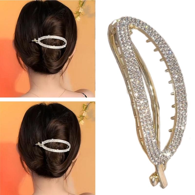 Rhinestones Banana Hair Barrettes Slip Resistant Grip For Women Girls High Ponytail Styling Accessories