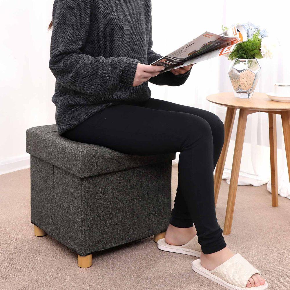 Upholstered Quilted Pouf with Storage Capacity 33L Wooden Legs