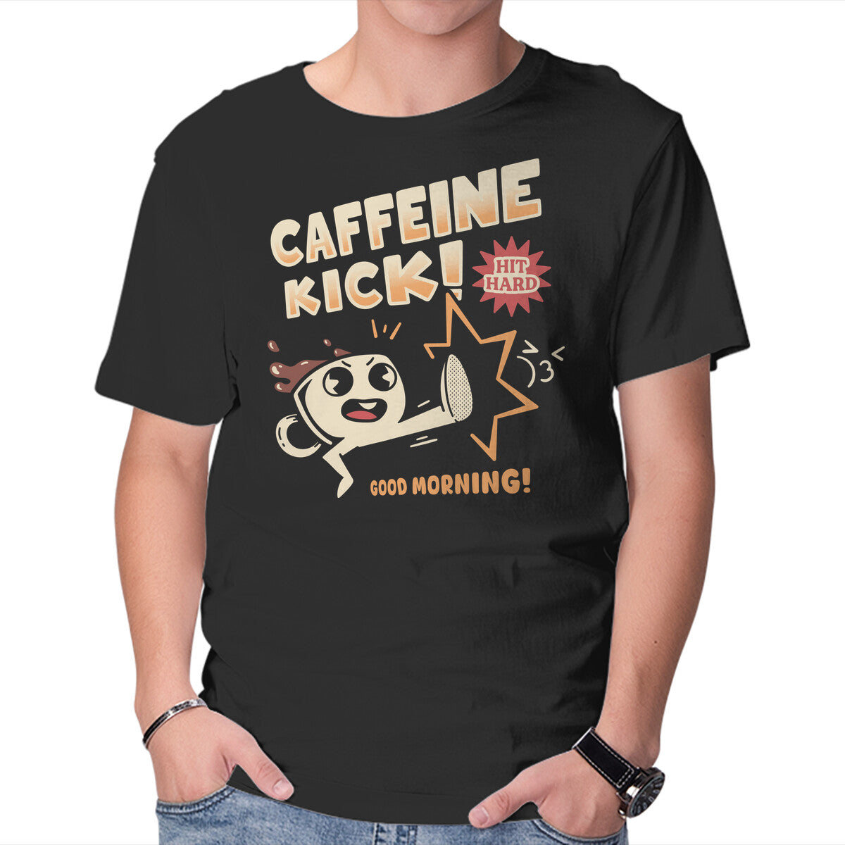 Unisex Crew Neck T-Shirt Caffeine Kick Graphic Short Sleeve Casual Tee XS