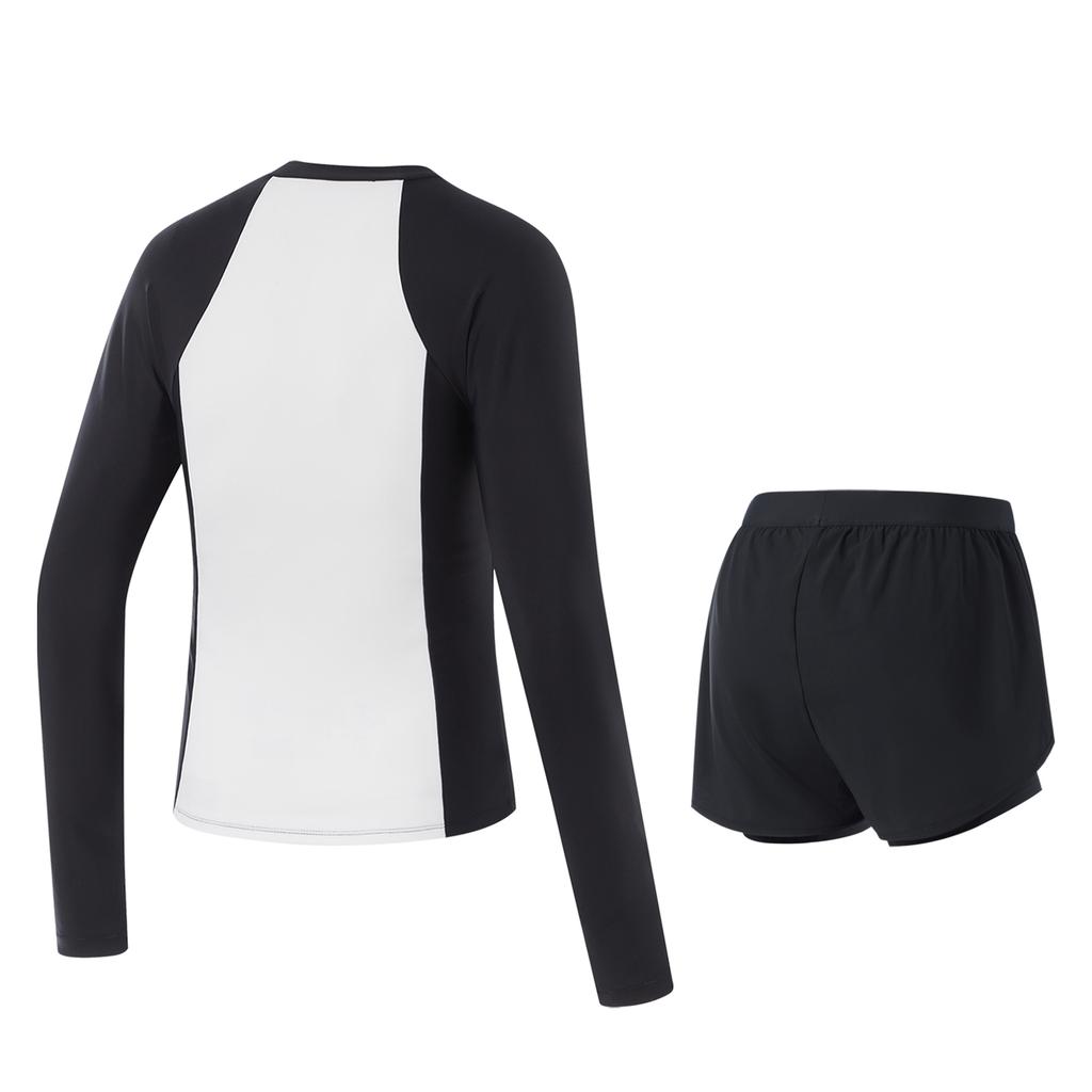 Li Ning Swimming Series Color Block Letter Round Neck Pullover Long Sleeve Two-Piece Swimsuit Women Swimsuit Black Standard-White ASLT074-1