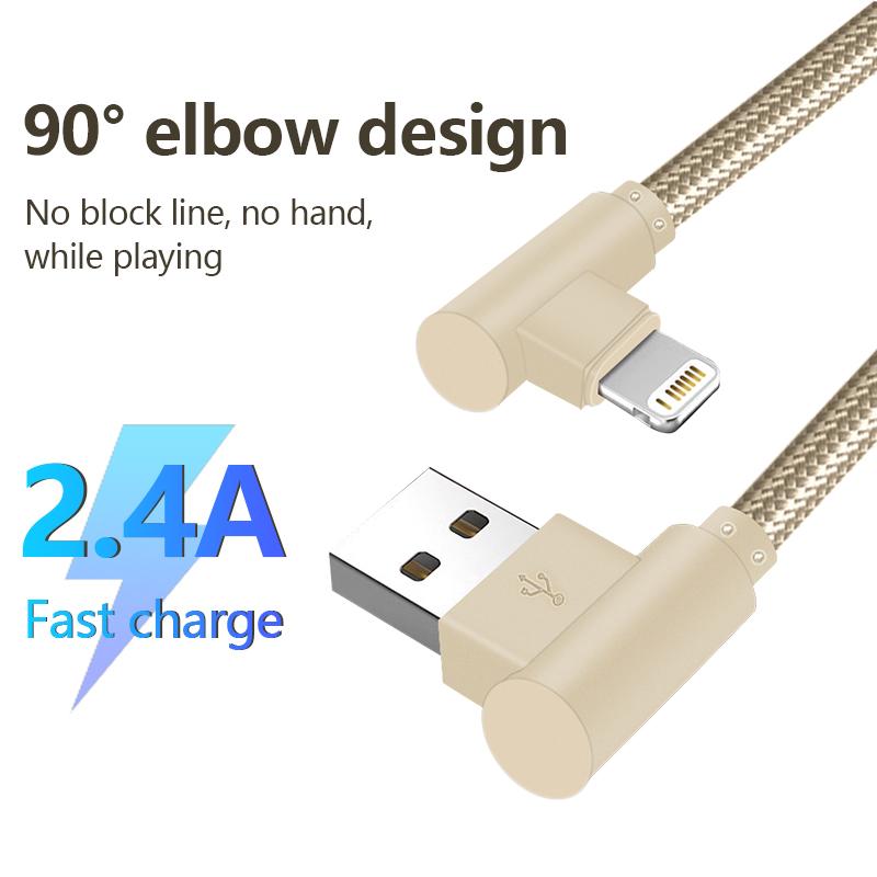 90 Degree USB Lightning Cable Cord Game Wire for 14 13 12 11 X XS XR XS Max 8 7 SE Ipad Fast Charging 3m