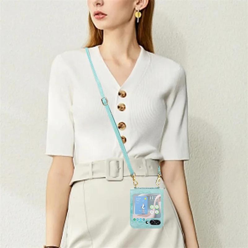 Crossbody Lanyard Flower Mandala Phone Case for Samsung Galaxy Z Flip 5 Flip5 5G PU Leather Shockproof Cover